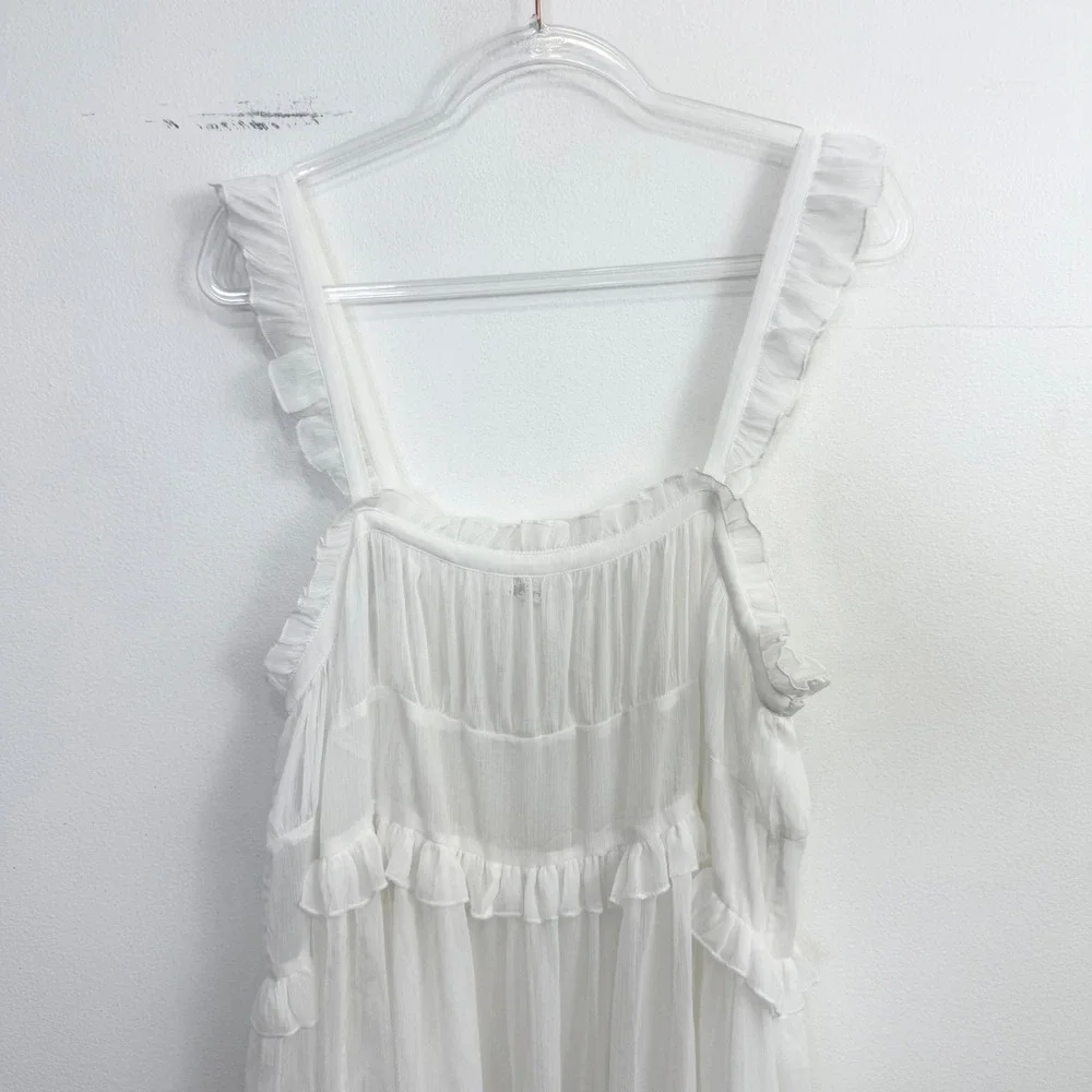 Free People Intimately Moon Phase Ruffle Sheer Midi Dress Ivory L NWT